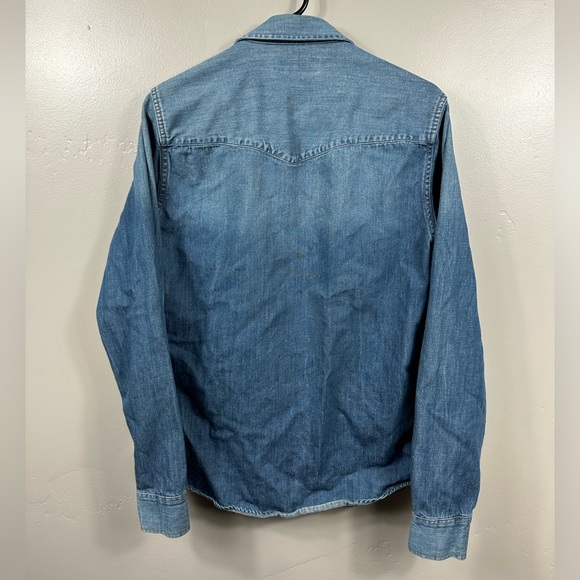All Saints Men’s Denim Look Pearl Snap Button Up Long Sleeve Shirt Blue - XS - Picture 2 of 7